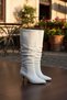 Women's White Drawstring Heeled Boots - 3