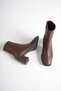 Women's Brown Zippered Stylish High Heel Boots with Blunt Toe (7 cm)