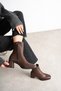 Women's Brown Zippered Stylish High Heel Boots with Blunt Toe (7 cm) - 6