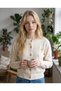 Women's Ecru Heart Buttoned Flat Crew Neck Soft Textured Knitwear Cardigan