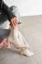 Women's Beige Stretch High Heel Pointed Toe Stylish Heeled Boots 9(cm) - 7