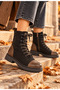 Genuine Leather Women's Zippered Lace-Up Boots Model Name: Neith
