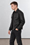 Oversize Shirt Collar Double Pocket Men's Leather Jacket - 3