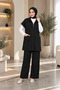 Women's Hijab Oysho Fabric Pocketed Vest Triple Set – Blouse and Wide-Legged Pants