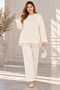 Plus size sleeve skirt tulle detailed knitwear sweater ecru