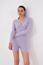 V-Neck Long Sleeve Heart Buttoned Striped Shorts Women's Pajama Jumpsuit Premium Viscose - 4
