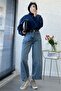 Premium Barrel Cut Beltless Jean Trousers - Blue - 2