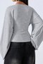Women's V-Neck Long Sleeve Waist-Fitted Viscose Gray Blouse - 5