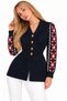 Women's Knitwear Cardigan with Patterned Sleeves and Button Details - 5