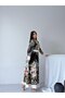 Atlas Fabric Full Buttoned Floral Dress (Belt Included)-White-2659 - 7