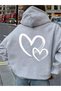 Women's Interlocking White Hearts Back Print Premium Hooded 2 Thread Oversize Sweatshirt