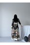 Atlas Fabric Full Buttoned Floral Dress (Belt Included)-White-2659 - 8