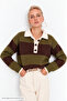 Women's Khaki Brown Polo Collar Buttoned Soft Textured Knitwear Sweater-00529267