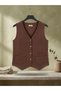 Cotton Muslin Buttoned V-Neck Tassel Vest with Dirty Stitching