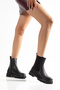 Women's Black Leather Chelsea Boots Thick Soled Zippered Winter Casual Stylish Boots 77 - 5