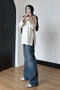 Women's Imported Lyocell Jersey Fabric Striped Tunic with a Crew Neck, 3253, Ecru. - 4