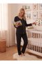 Women's Black Maternity Pajama Set with Front Buttons for Easy Breastfeeding