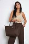 Folding Brown Zippered Large Size Women's Hand and Shoulder Bag - 6