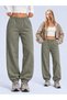 Women's 3 Threaded Fleece-Lined Elastic Waist Lace-Up Jogger Sweatpants - Khaki