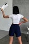 Glb-Stl41414 High-Waisted Crepe Stretch Striped Shorts That Offer Both Elegance and Style in One Package, Navy Blue - 4