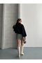Women's Black Polo Collar Zippered Coat/Jacket - 3