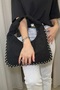 Women's Black Studded Suede Look Large Shoulder Bag - 2