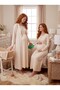 New Season Beige Jacquard Knitwear Dressing Gown Shawl Collar Winter Full Length Breastfeeding Feature Long Sleeve 100% Cotton Maternity Dressing Gown Nightgown Set - 2
