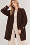 Women's Brown Stylish Long Premium Quality Knitwear Cardigan with Sleeve and Button Detailing