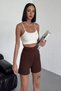 Glb-Stl41414 High-Waisted Flexible Lycra Crepe Shorts Offering Style and Comfort in One, Brown - 2