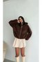 Short Lined Bomber Coat Jacket - Brown Coat - 2