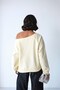 Women's 3 Thread Ribbed Off-Shoulder Wide Boat Neck Oversize Sweatshirt - Light Yellow - 6