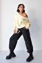 Women's 3 Thread Ribbed Off-Shoulder Wide Boat Neck Oversize Sweatshirt - Light Yellow - 7