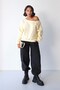 Women's 3 Thread Ribbed Off-Shoulder Wide Boat Neck Oversize Sweatshirt - Light Yellow - 5