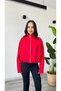 Women's Red Zippered Pocketed Lined Stylish and Comfortable Bomber Jacket Coat - 2