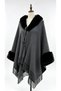 Women's Fur Detailed Tasseled Knitwear Poncho Tie-Down Collar Winter Cape Shawl - 2
