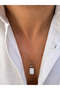 Gorvandar Silver Color Stainless Steel White Natural Stone Cornered Rectangular End Snake Tube Chain Men's Necklace - 2