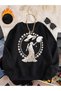 Unisex Women's Pearl Hat and Feather Detail Printed Crew Neck Oversize Wide Fit Sweatshirt Hoodie