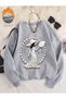 Unisex Women's Pearl Hat and Feather Detail Printed Crew Neck Oversize Wide Fit Sweatshirt Hoodie