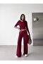 Women's Burgundy 2-Piece Softtouch Modal Fabric Tracksuit Set Hooded Zippered Crop Sweatshirt with Wide Legs 3 Pieces Pm2089 - 5