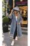 Women's Hooded Long Denim Trench Coat with Tassel Detail