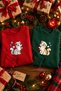 Christmas Themed Cute Cat Printed Crew Neck Red Green Winter Lover's Combination Sweatshirt (Pack of 2)
