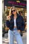 Women's Navy Blue Stand Collar Zippered Pocket Detailed Bomber Jacket