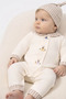 Rabbit Embroidered Plaid Collared Baby Romper Set with Hat, 100% Cotton - 3