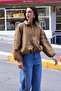 Wrinkled Textured Parachute Fabric Oversize Camel Coat - 3