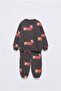 Children's Cotton Dog Patterned Anthracite Sweatshirt and Sweatpants Set