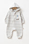 100% Cotton Hooded Duck Patterned Long Sleeve Baby Romper with Elastic Cuffs and Zipper Throughout