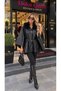 Women's Black Fur Collared Faux Leather Poncho