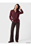 Alita City Lcw Studio Burgundy Plaid Women's Shirt with Belt at the Waist - 2