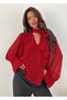 Women's V-Neck Long Sleeve Chiffon Blouse with Halter Neck Detail