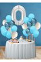 0 Year Old Ocean Themed Birthday Set Chrome Blue Light Blue White Balloons Silver Foil Number